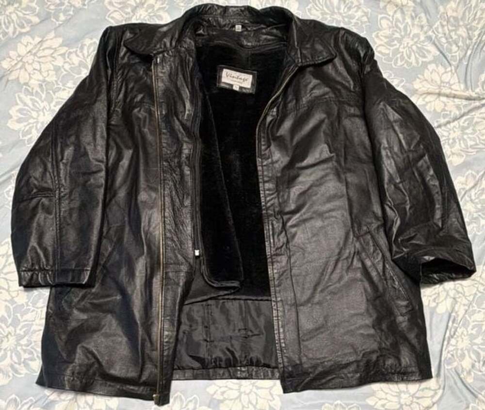 Vintage Leather Fur Lined Jacket Size XL Black